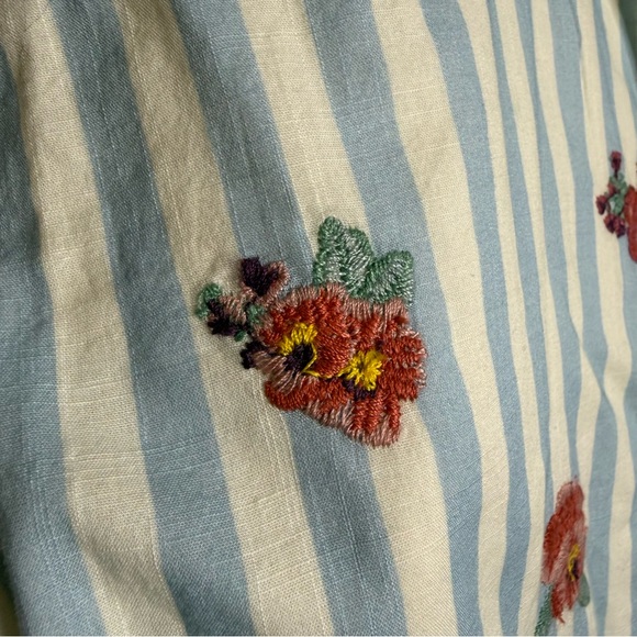 Sézane Saphir Mini Dress Floral Embroidery Blue White Striped US 6 NWT - Picture 5 of 14